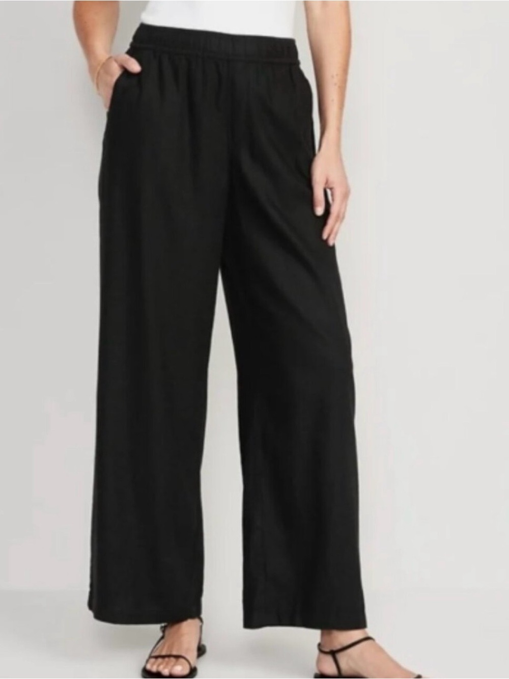 NWT Linen Blend High Rise Wide Leg Pants Comfort Waistband Women’s Large Black - Picture 3 of 12